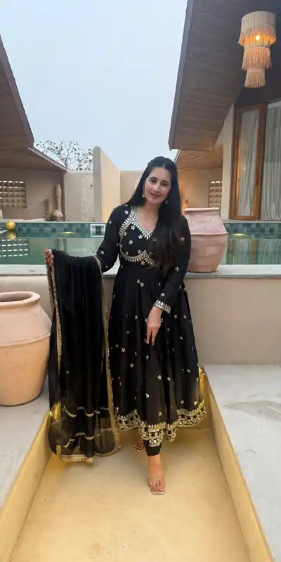 Super Black Vichitra Silk Embroidery Work Salwar Suit