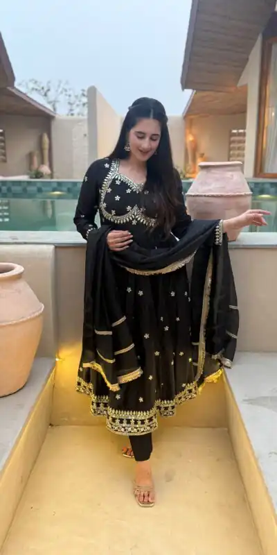 Super Black Vichitra Silk Embroidery Work Salwar Suit