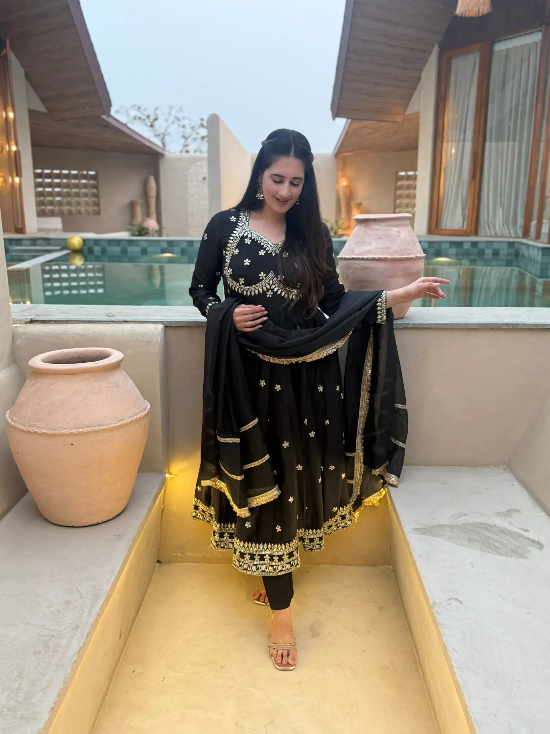 Super Black Vichitra Silk Embroidery Work Salwar Suit