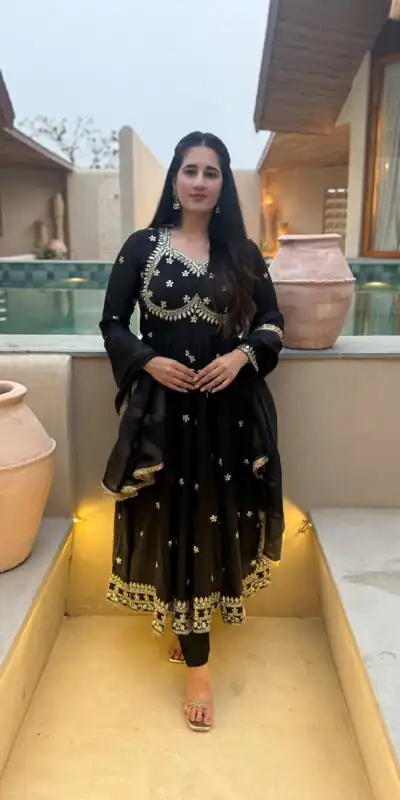 Super Black Vichitra Silk Embroidery Work Salwar Suit