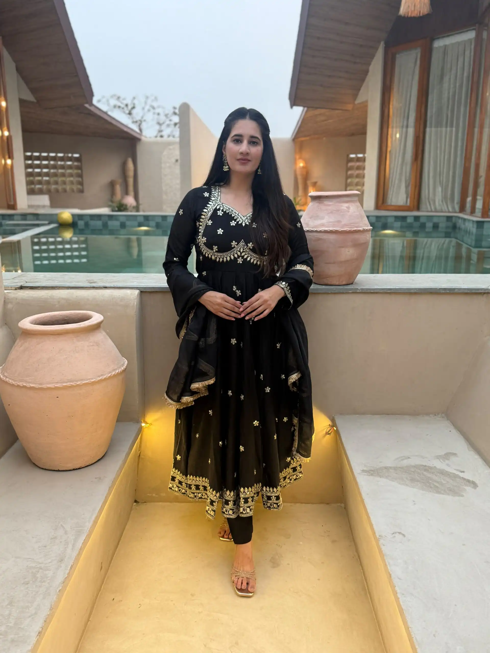 Super Black Vichitra Silk Embroidery Work Salwar Suit
