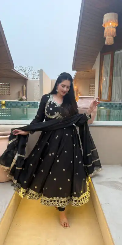 Super Black Vichitra Silk Embroidery Work Salwar Suit