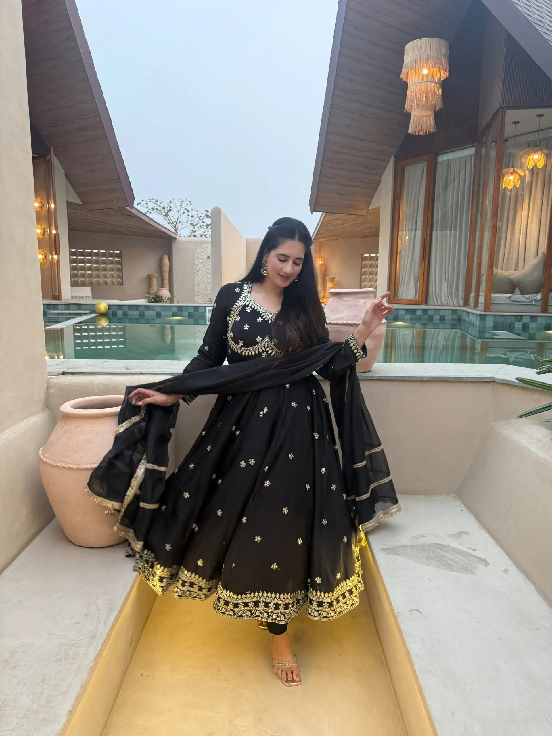 Super Black Vichitra Silk Embroidery Work Salwar Suit