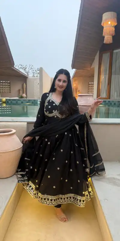 Super Black Vichitra Silk Embroidery Work Salwar Suit