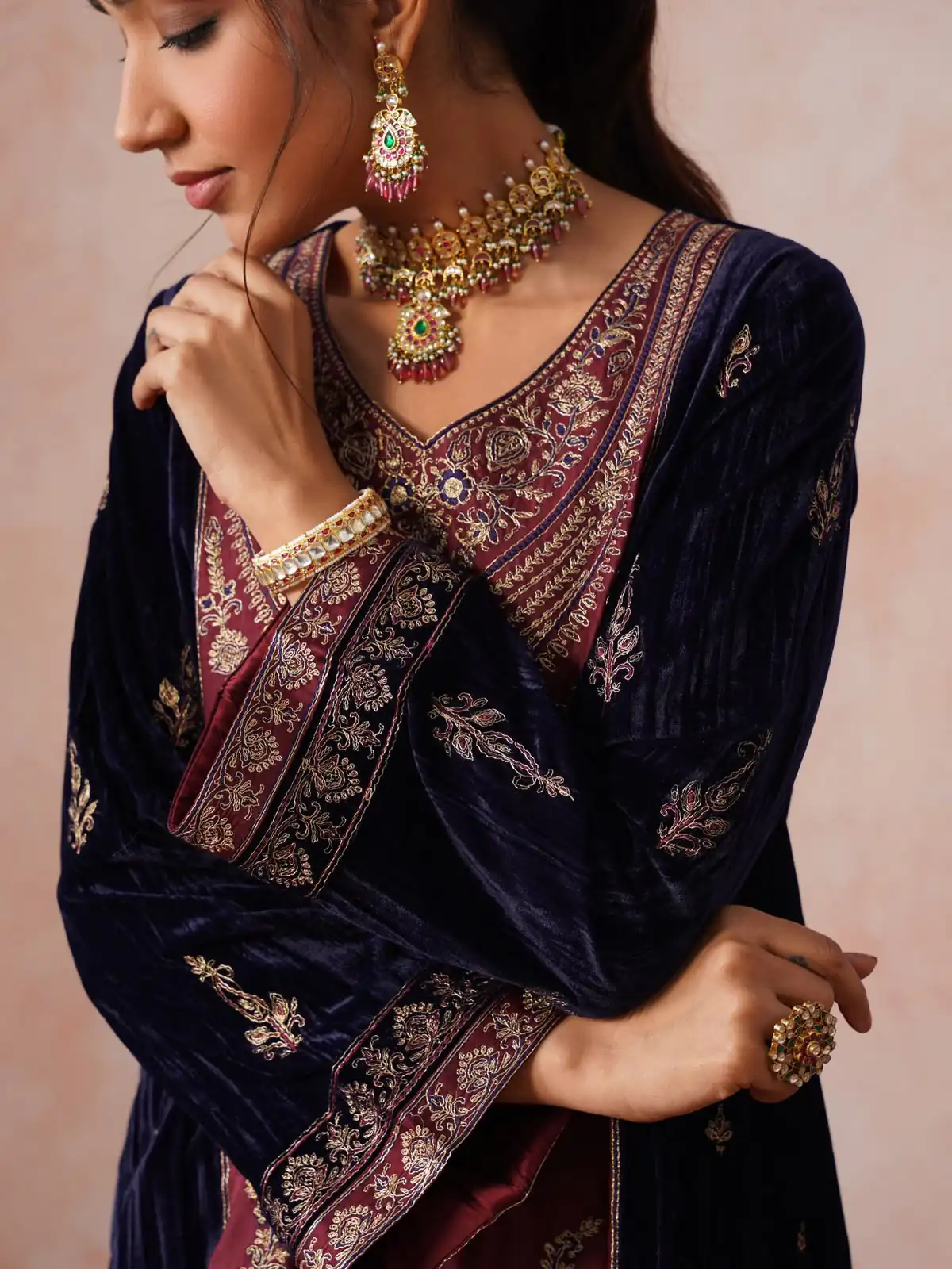 Super Blue Velvet Embroidery Work Salwar Suit