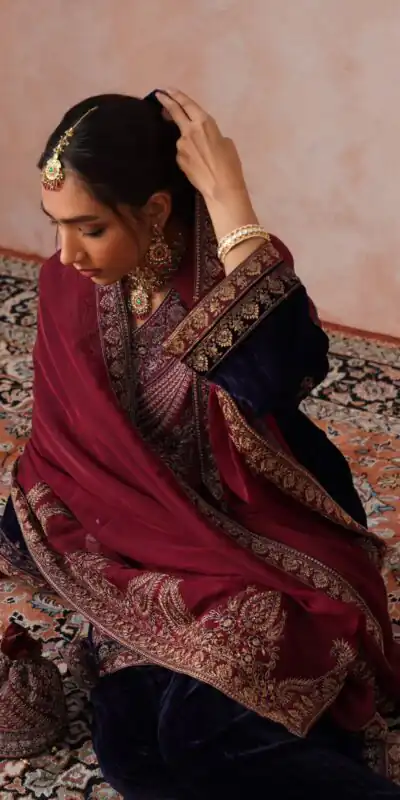 Super Blue Velvet Embroidery Work Salwar Suit