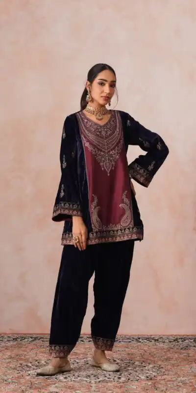 Super Blue Velvet Embroidery Work Salwar Suit