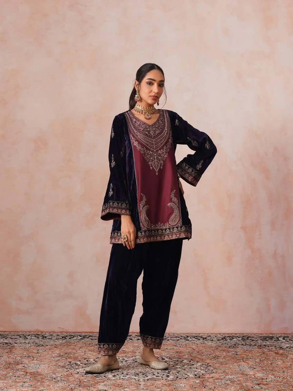 Super Blue Velvet Embroidery Work Salwar Suit