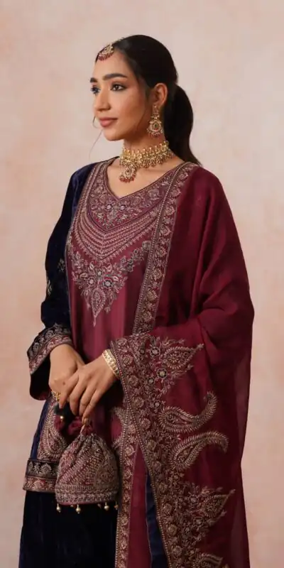 Super Blue Velvet Embroidery Work Salwar Suit