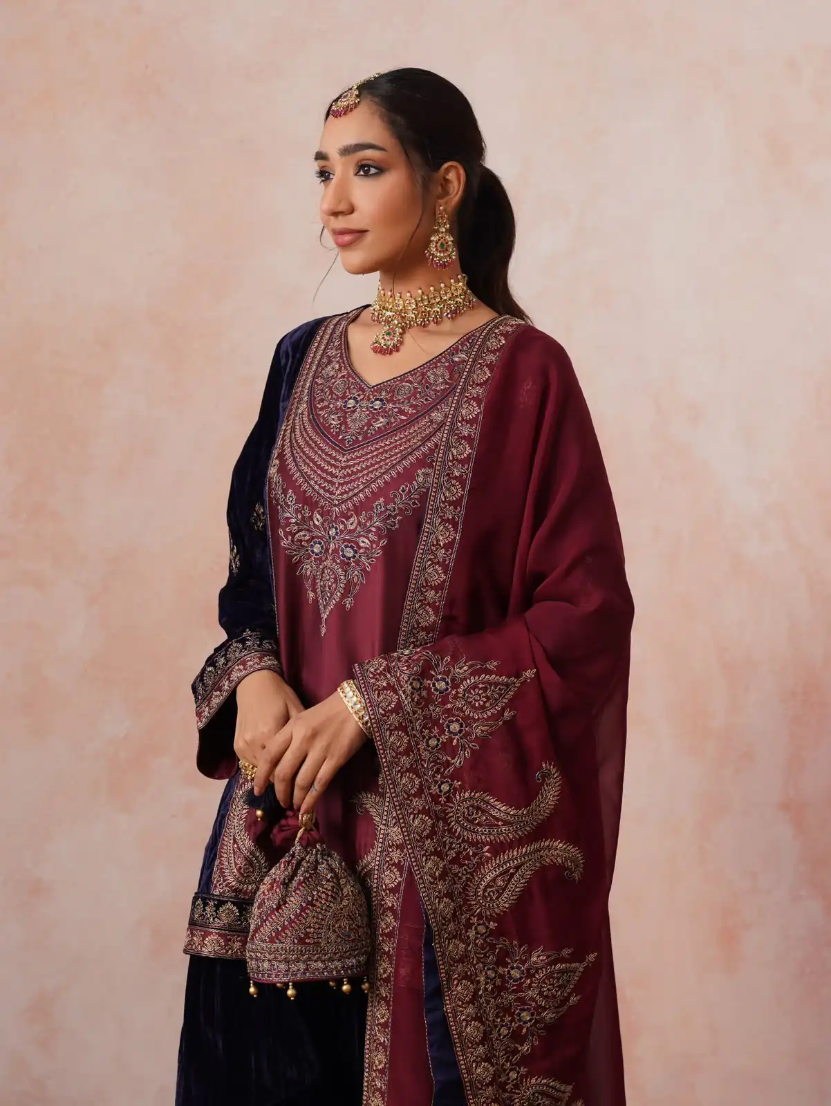 Super Blue Velvet Embroidery Work Salwar Suit