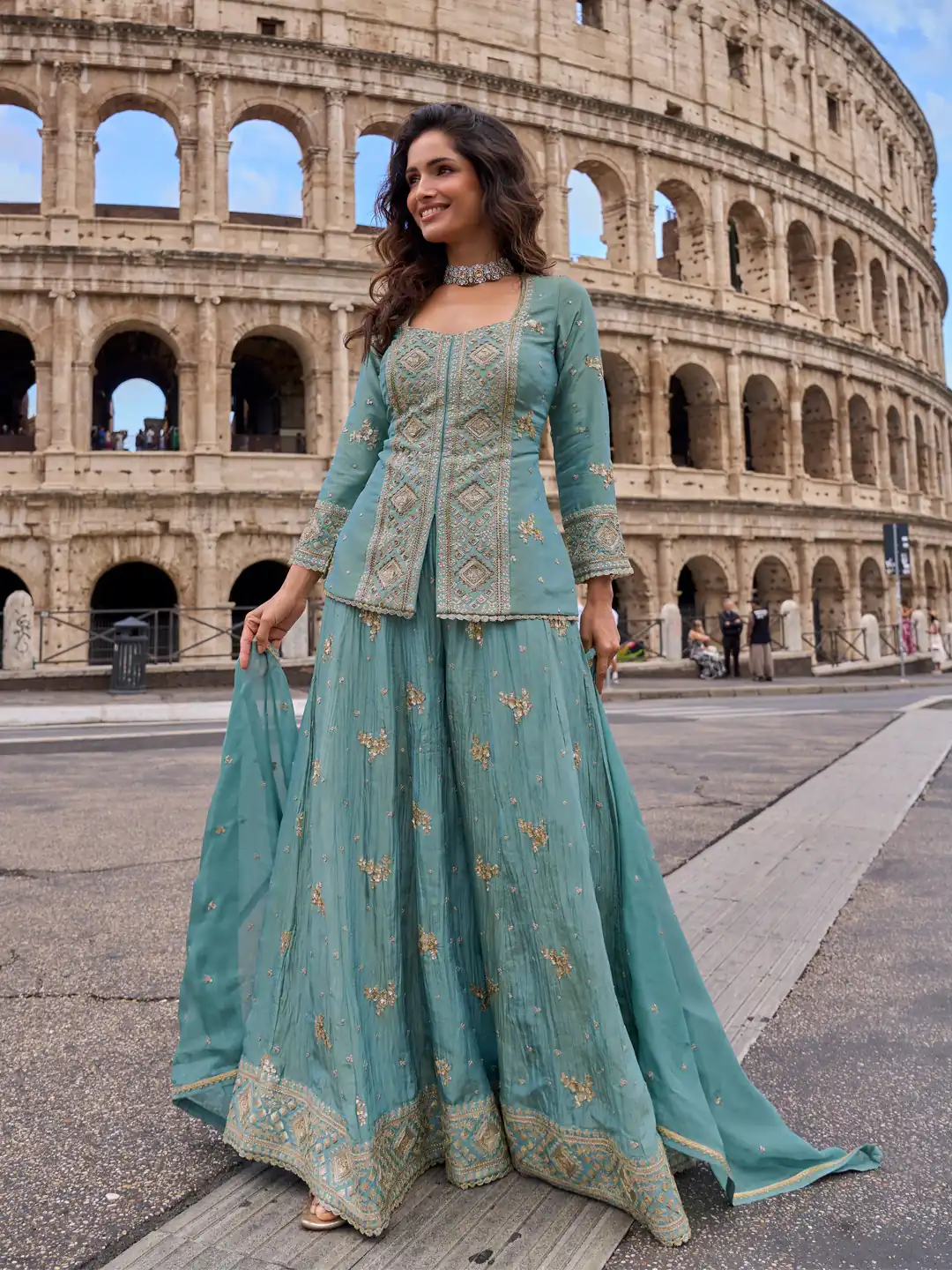 Super Blue Vichitra Embroidery Work Salwar Suit