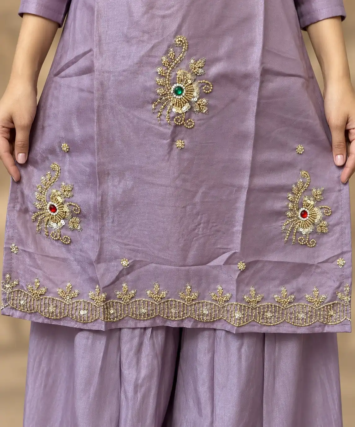 Super Lavender Glass Silk Zari Stone Work Salwar Suit