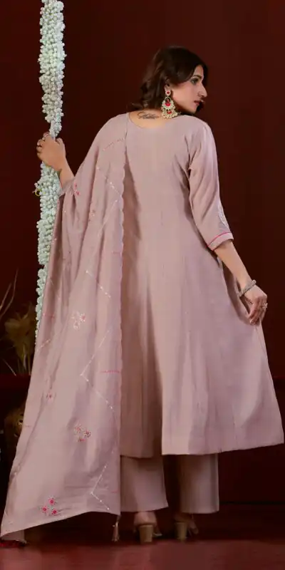 Super Pink Mul Slub Thread Work Salwar Suit