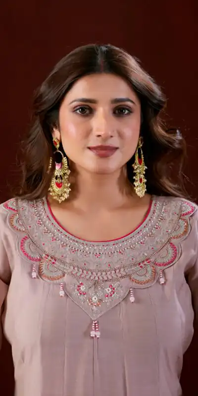 Super Pink Mul Slub Thread Work Salwar Suit