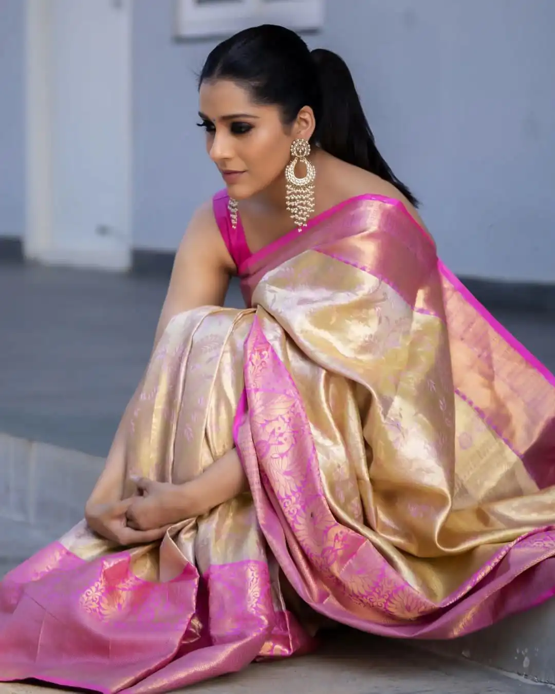 Super Pink Soft Lichi Silk Lace Border Work Saree