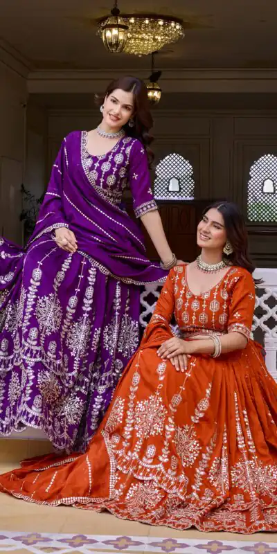 Super Purple Vichitra Sequence Work Lehenga Choli
