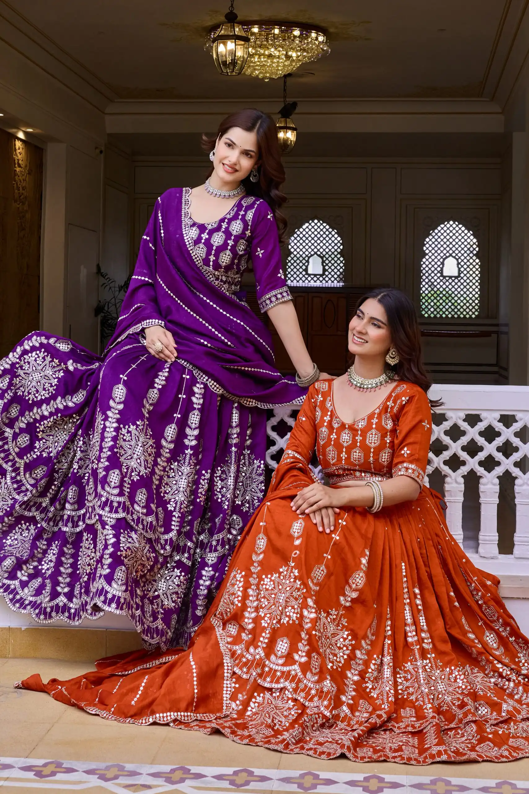 Super Purple Vichitra Sequence Work Lehenga Choli
