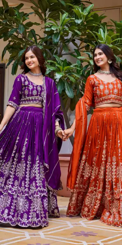 Super Purple Vichitra Sequence Work Lehenga Choli