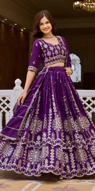 Super Purple Vichitra Sequence Work Lehenga Choli