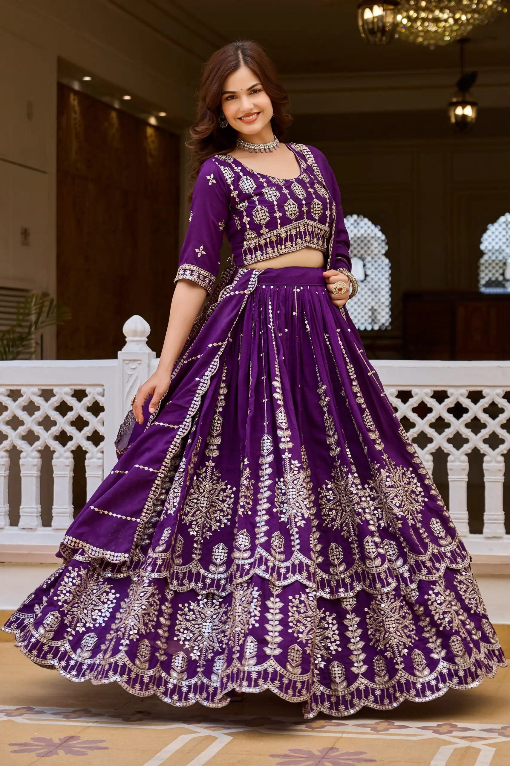 Super Purple Vichitra Sequence Work Lehenga Choli