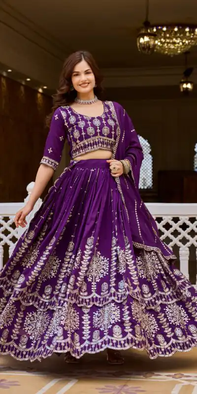 Super Purple Vichitra Sequence Work Lehenga Choli
