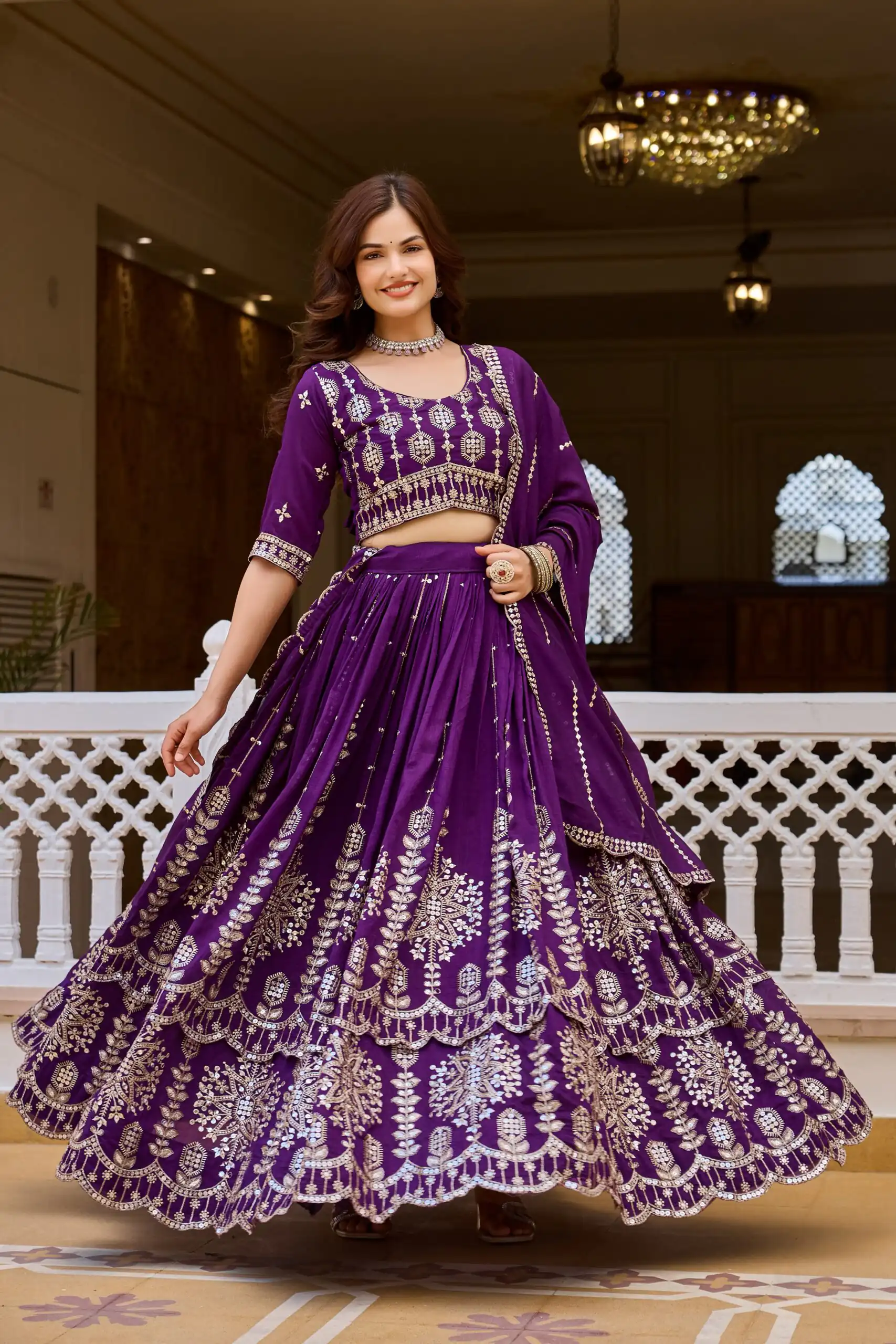Super Purple Vichitra Sequence Work Lehenga Choli