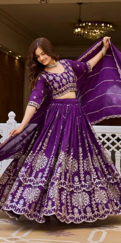 Super Purple Vichitra Sequence Work Lehenga Choli