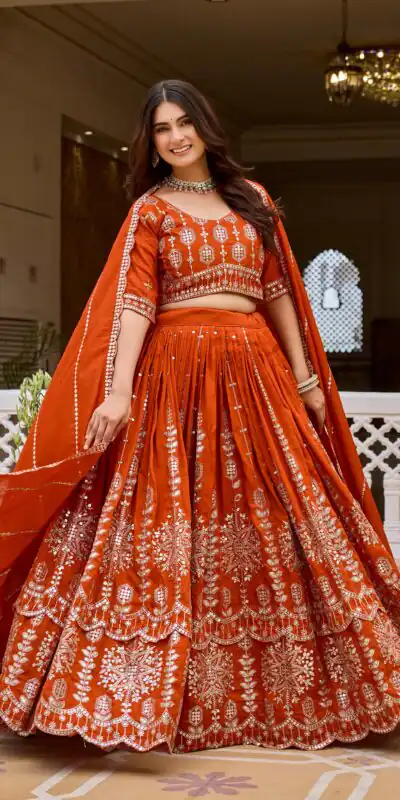 Super Rust Vichitra Sequence Work Lehenga Choli