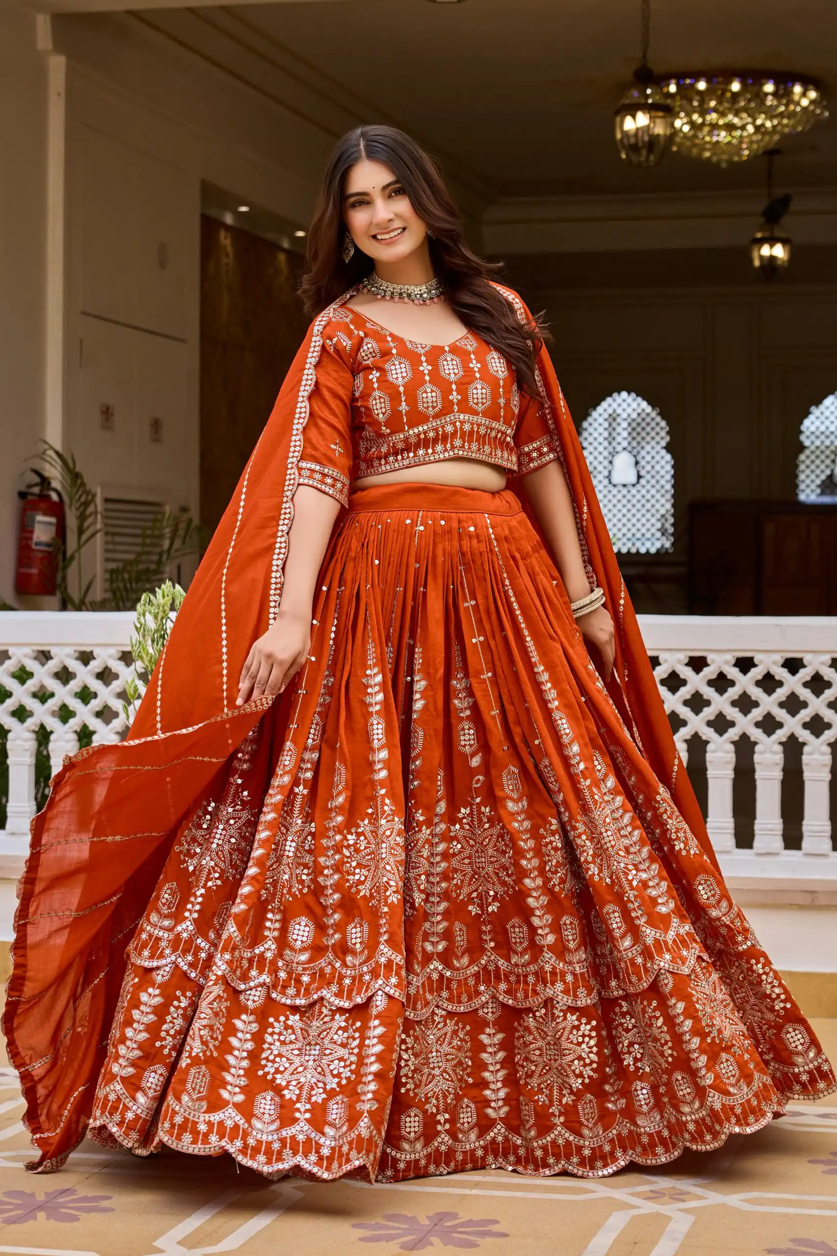 Super Rust Vichitra Sequence Work Lehenga Choli