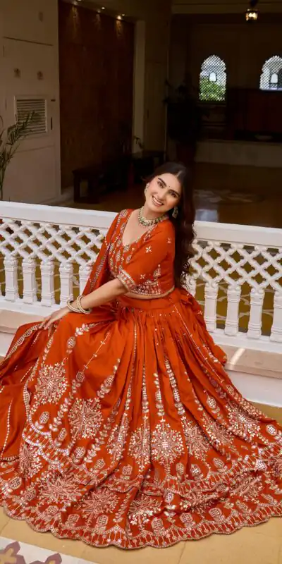 Super Rust Vichitra Sequence Work Lehenga Choli