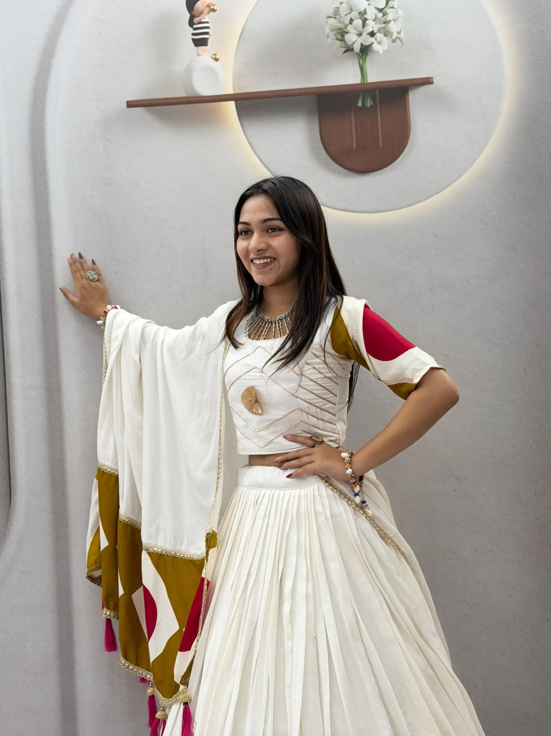 Super White Cotton Gota Patti Work Lehenga Choli