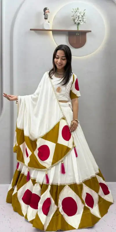 Super White Cotton Gota Patti Work Lehenga Choli