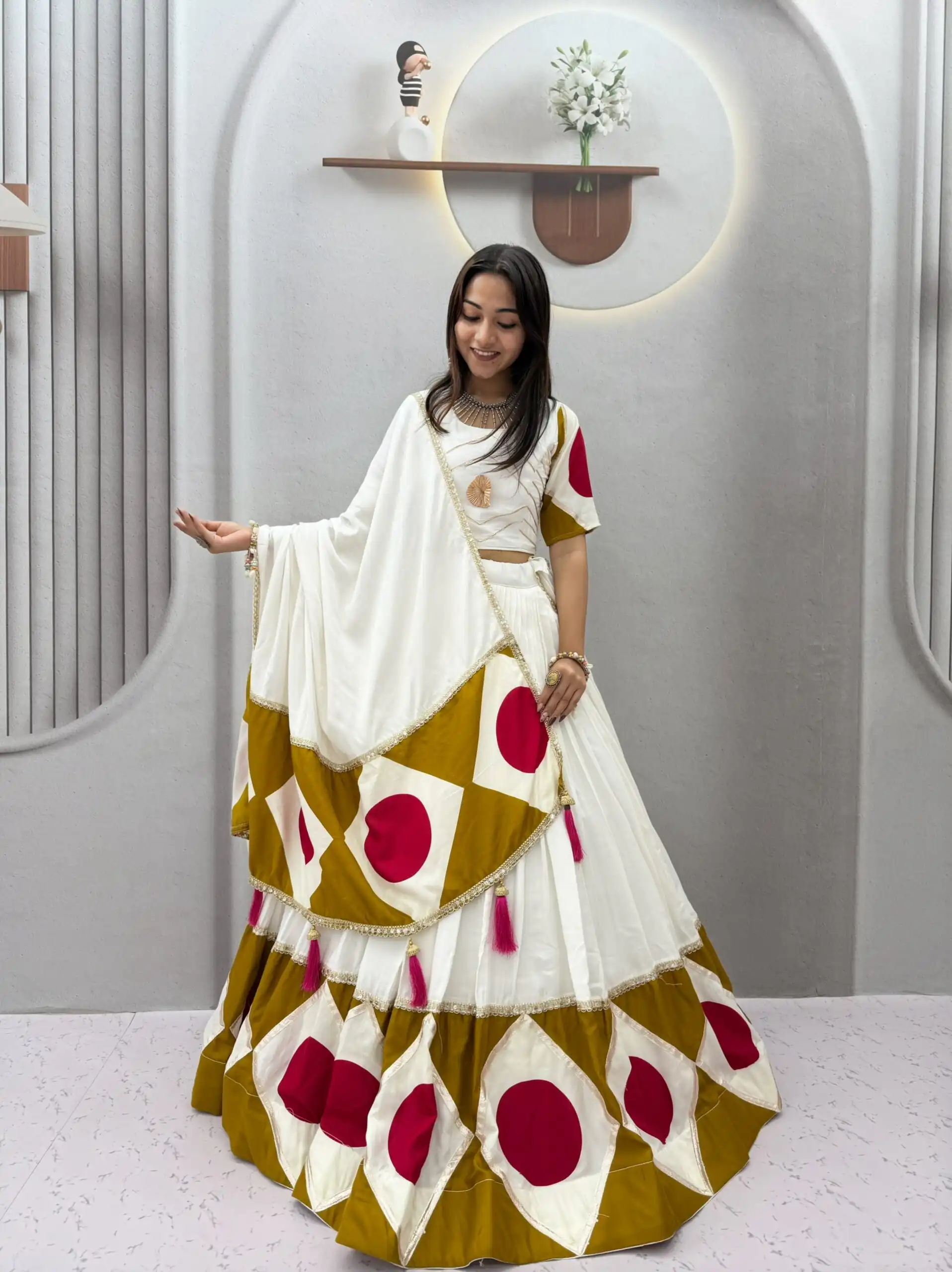 Super White Cotton Gota Patti Work Lehenga Choli