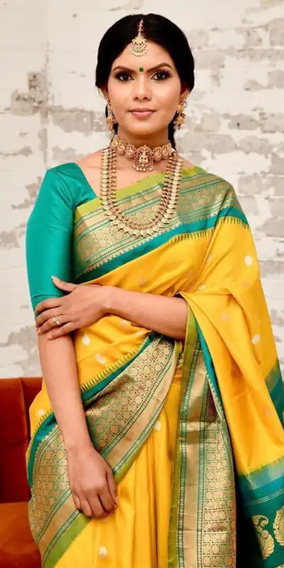 Super Yellow Soft Lichi Silk Lace Border Work Saree