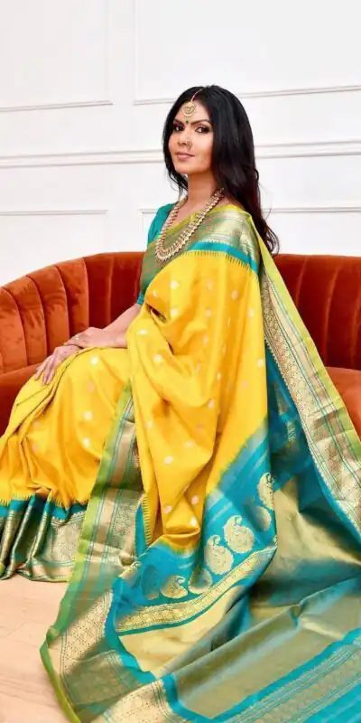Super Yellow Soft Lichi Silk Lace Border Work Saree