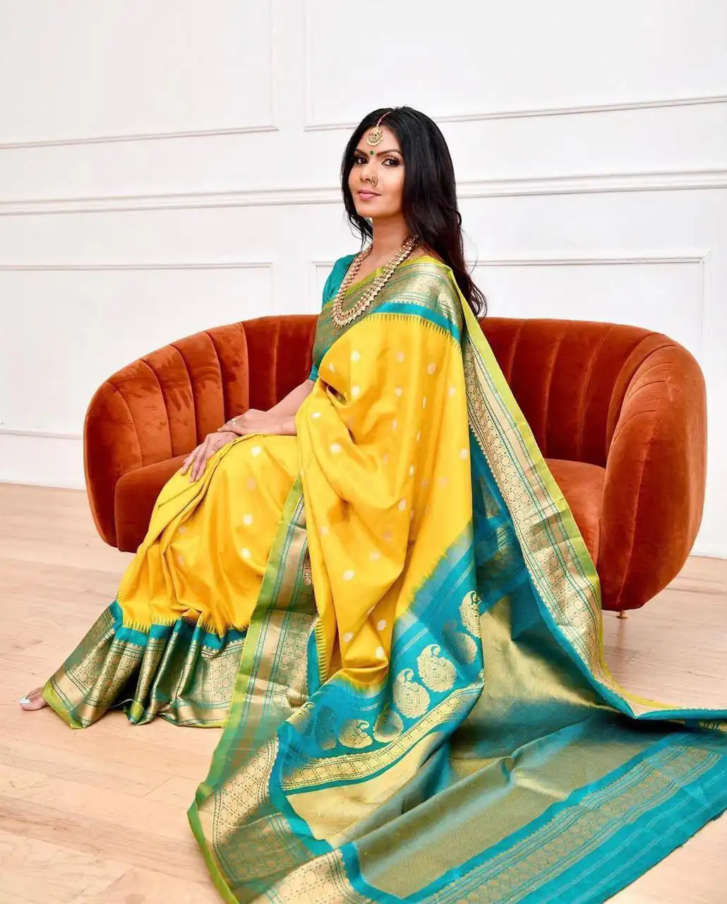 Super Yellow Soft Lichi Silk Lace Border Work Saree
