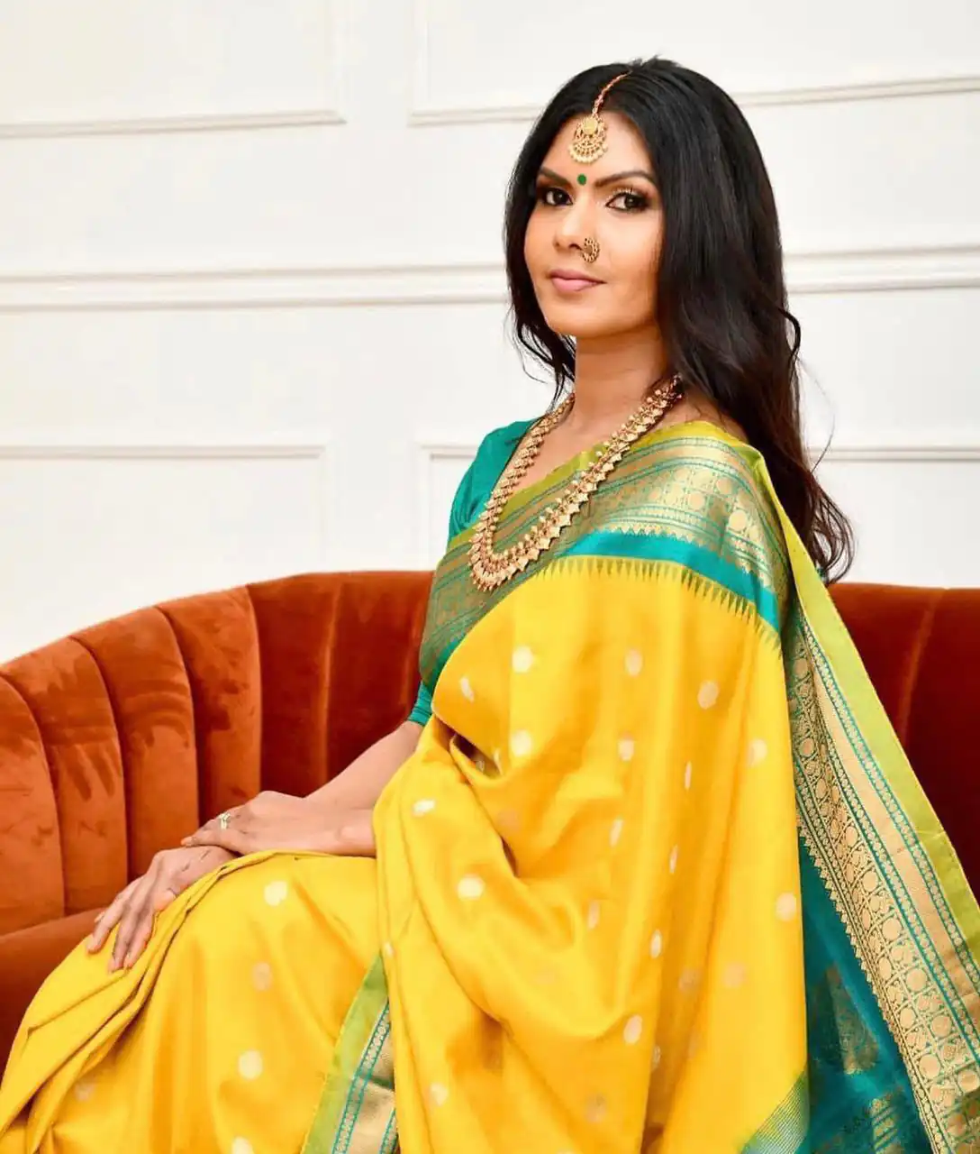 Super Yellow Soft Lichi Silk Lace Border Work Saree