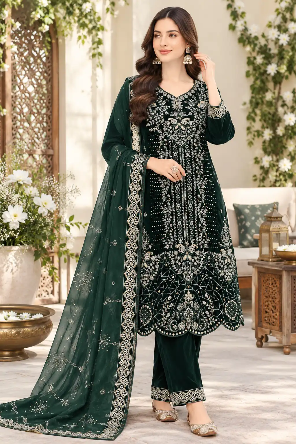 Trendy Green 9000 Velvet Embroidery Work Salwar Suit