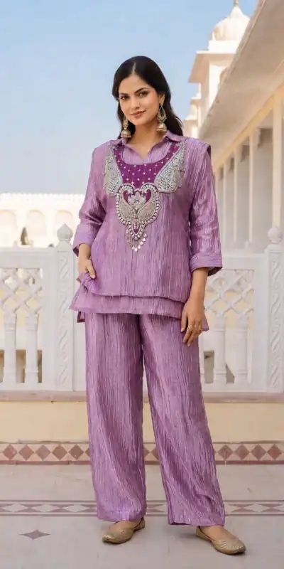 Trendy Lavender Salsa Beads Work Kurti