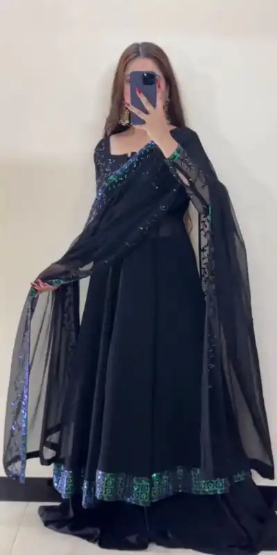 Trendy Navy Blue Faux Georgette Thread Work Salwar Suit