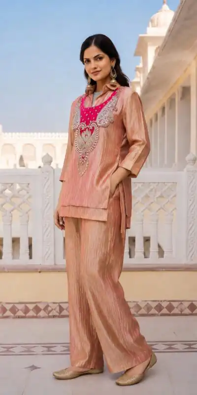 Trendy Rust Salsa Beads Work Kurti