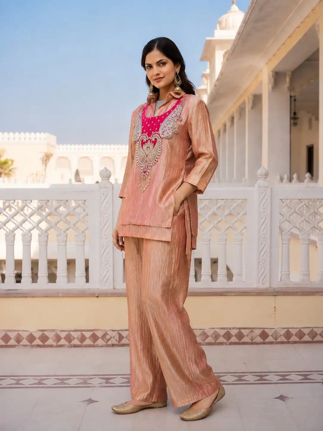 Trendy Rust Salsa Beads Work Kurti