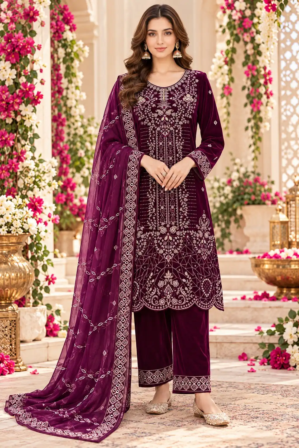 Trendy Wine 9000 Velvet Embroidery Work Salwar Suit