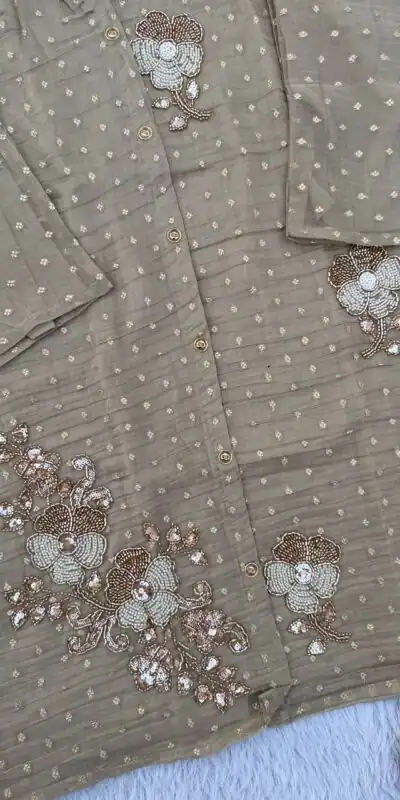 Unique Brown Salsa Butti Beads Work Kurti