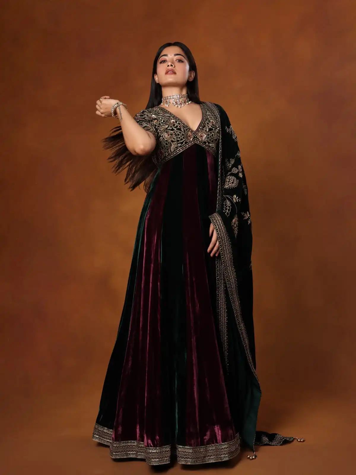 Unique Maroon 9000 Velvet Sequence Work Gown