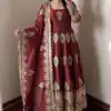 Unique Maroon Fendy Silk Threads Work Gown