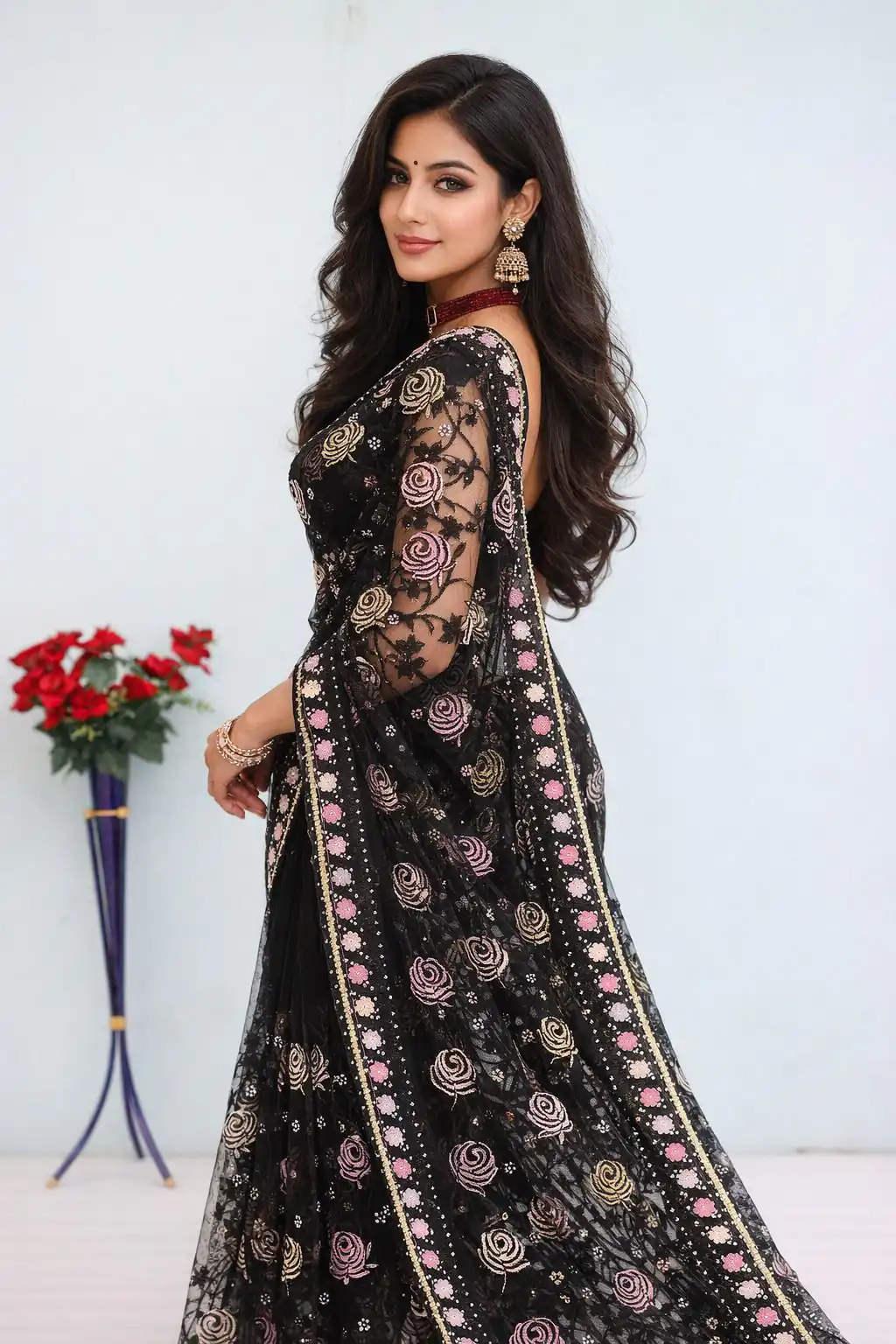 Unique White Butterfly Net Stone Saree