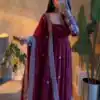 Unique Wine Fendy Silk Embroidery Work Gown