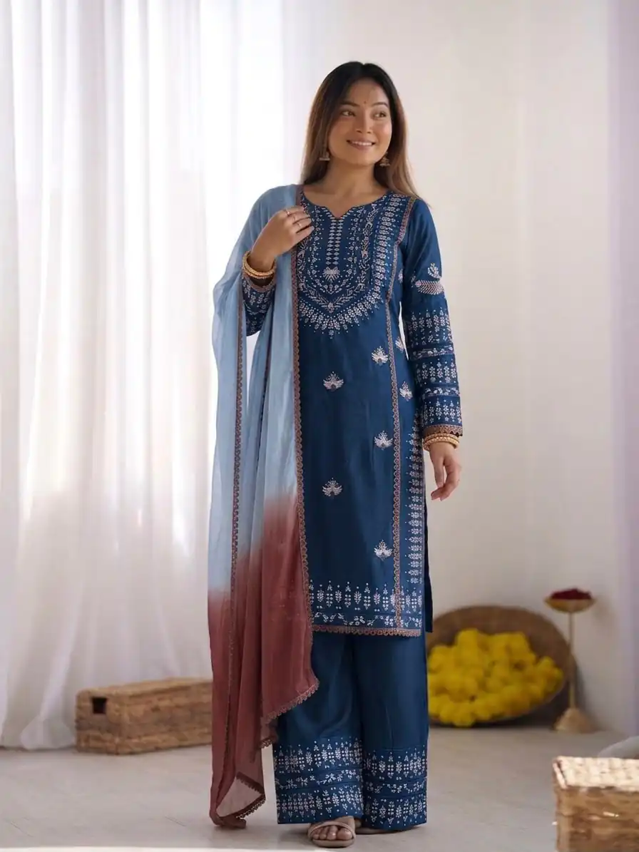 NSR 888 Blue Rayon Salwar Suit with Embroidery Work & Thread Embroidery. Best Price ₹2199. Delivery 4-6 Working Days. Shop now. | Jump Suits, Salwar suit, Casual Suits, Creative suits, Designer Suits, Palazzo Suits, Party Wear Suits, Patiala Suits, Straight Suits