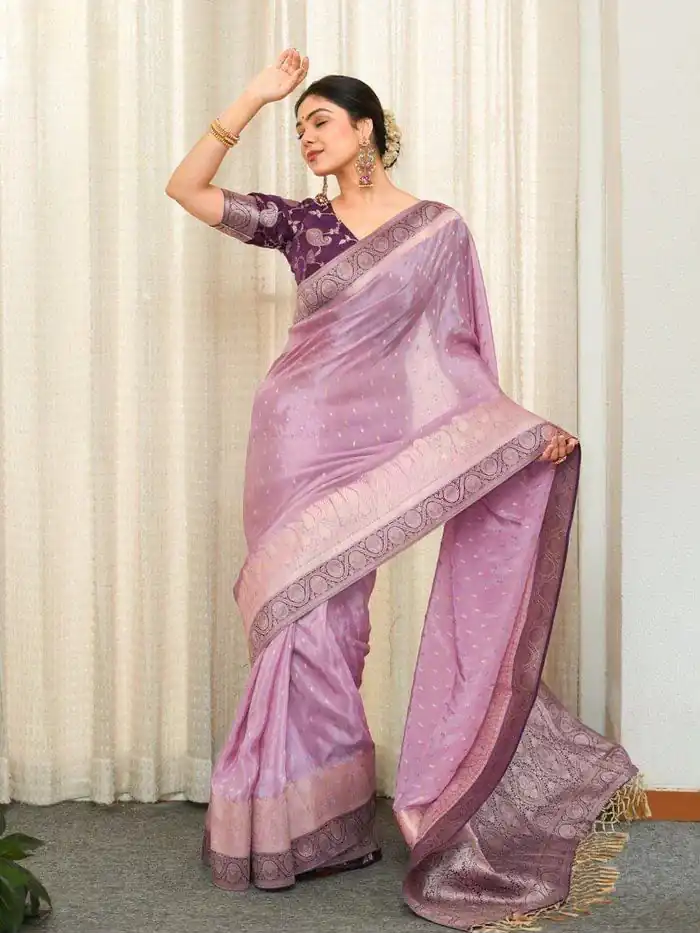 KP 6093 Lavender Color Soft Lichi Silk Jacquard On All Over Saree Casual, Party Wear, Wedding, Events Etc. Expected Delivery 4-6 Working Days @1649/- | Sarees, Bollywood Sarees, Creative Sarees, Designer Sarees, Embroidered Sarees, Ethnic Saree, Modern Digital sarees, Party Wear Sarees